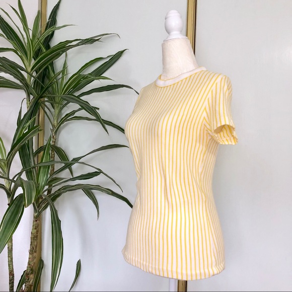 Vintage White & Yellow Vertical Striped T-shirt - Picture 2 of 8